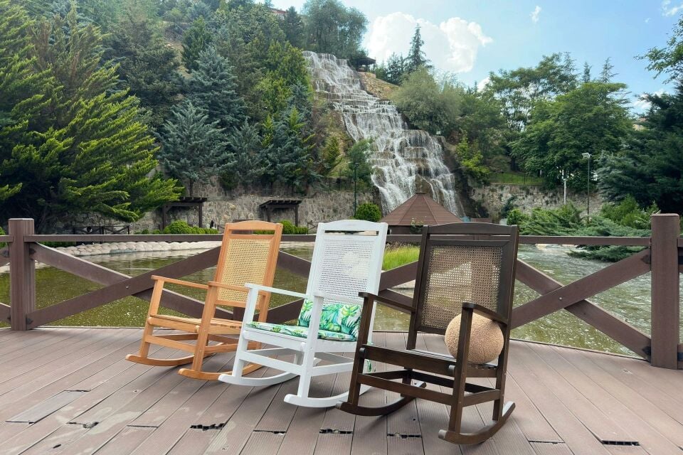 Veranda Hasırlı Naturel Sallanan Sandalye