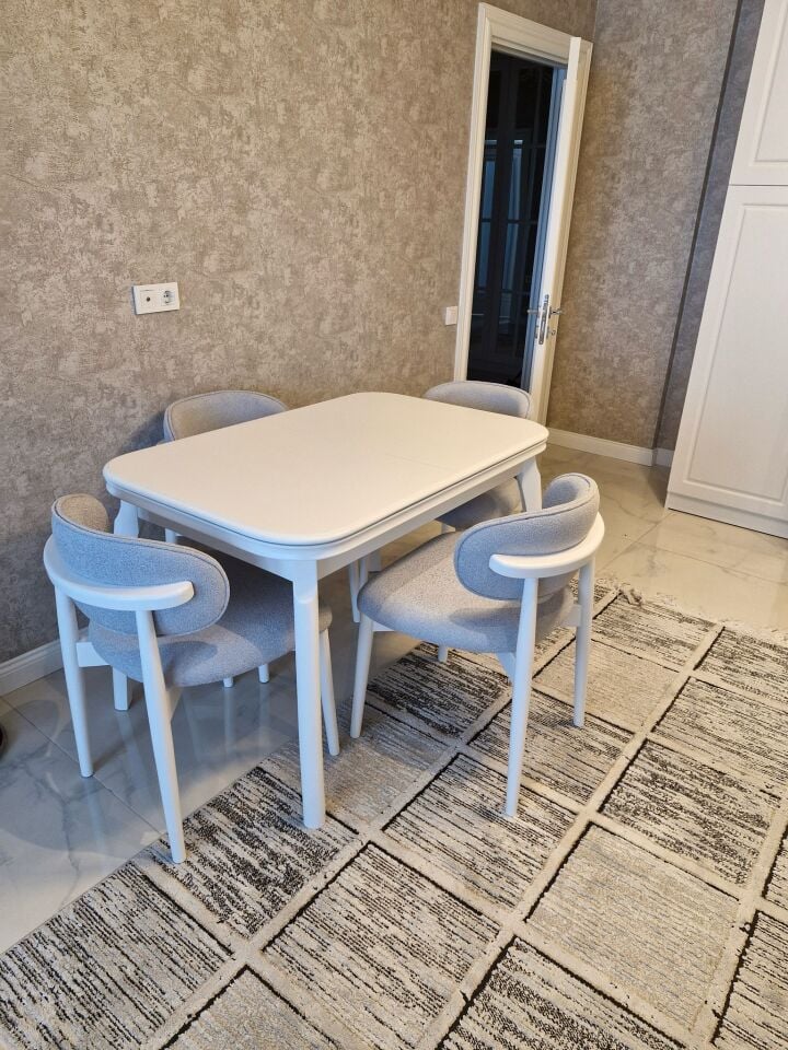 Beyaz Talha Masa + Polo Sandalye Takımı