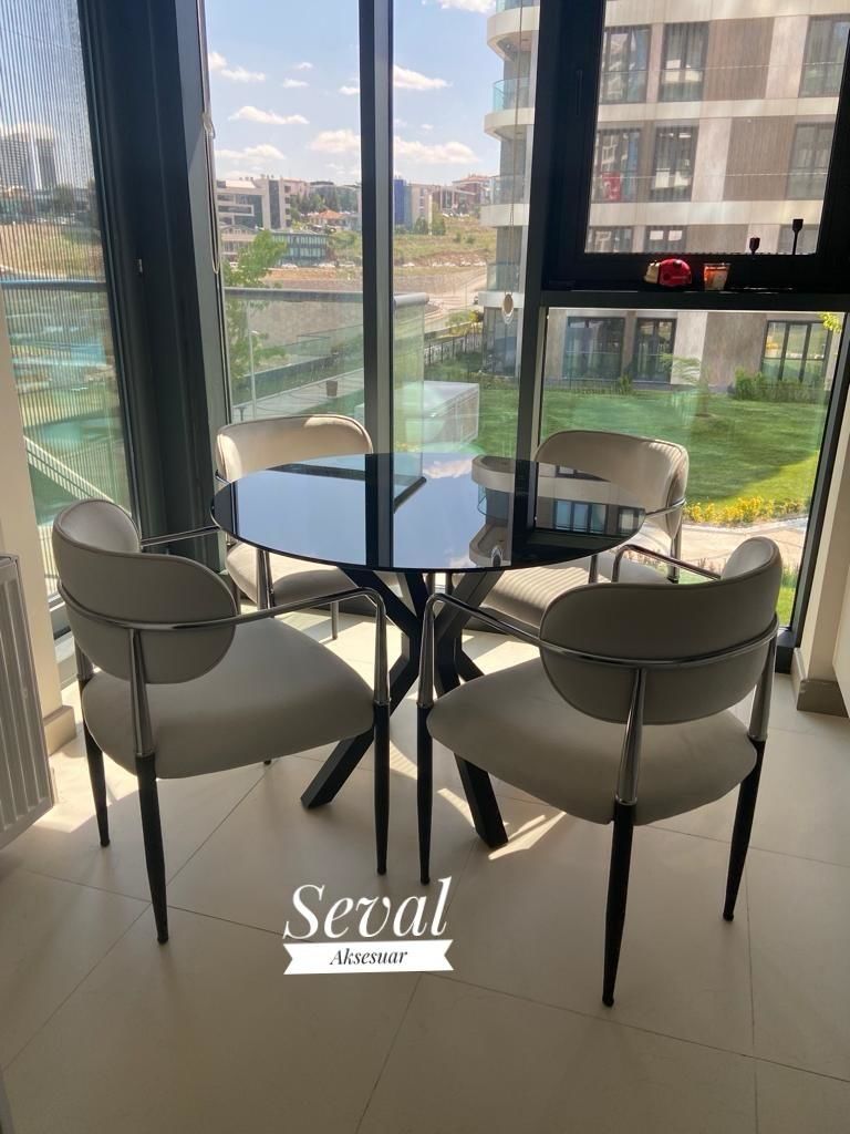 Füme Cam Yıldız Masa + Poyraz Sandalye Takımı