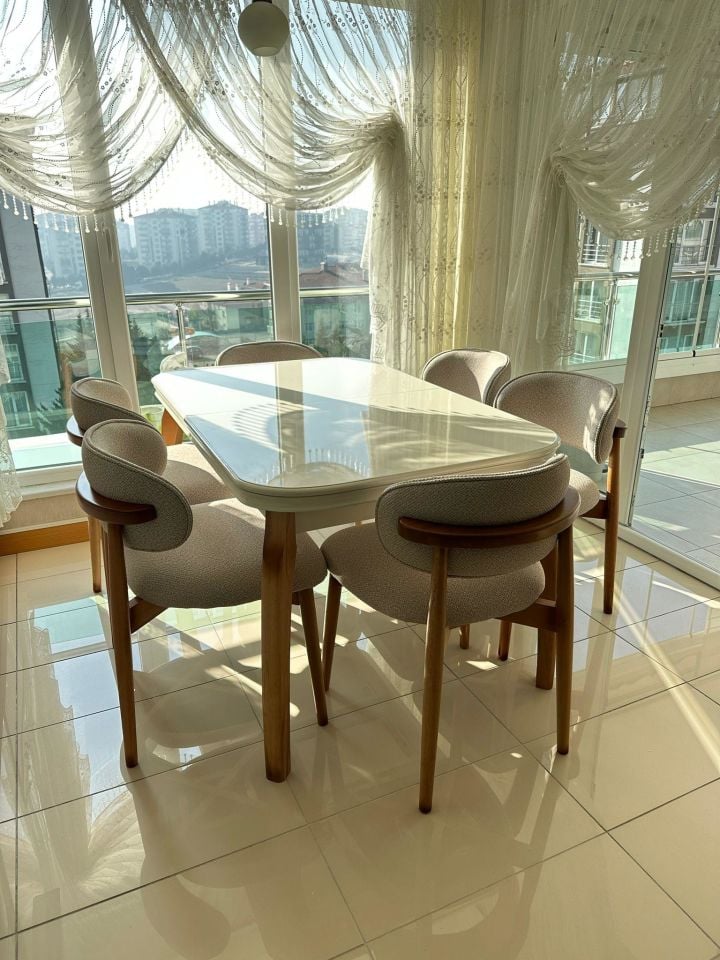 Krem Talha Masa + Polo Sandalye Takımı