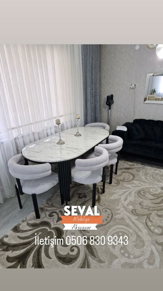 Marmo Çubuk Masa  + Milano Sandalye Takımı