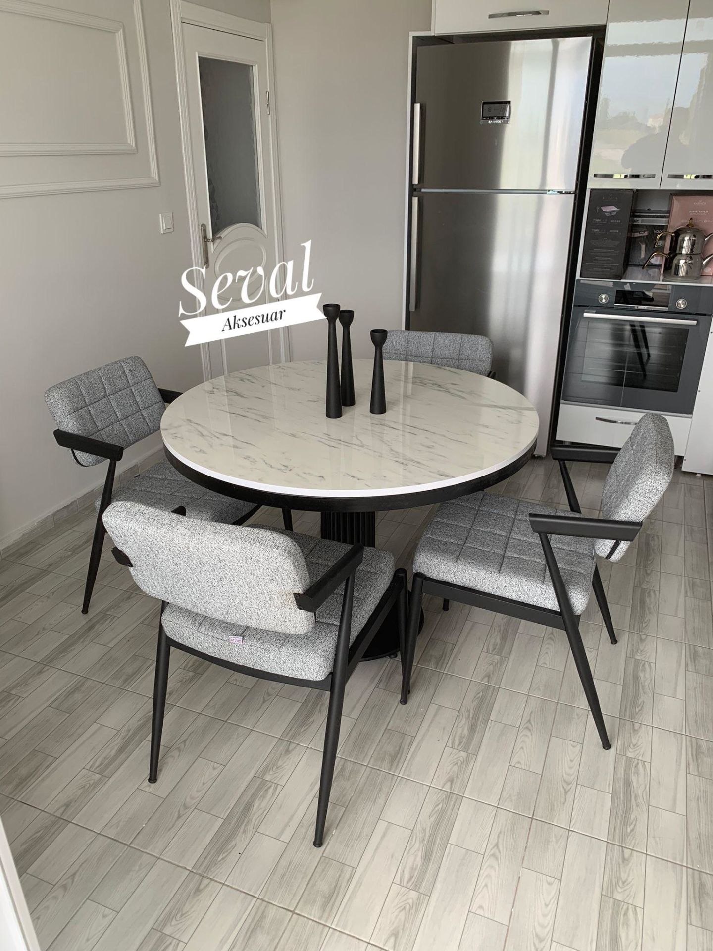 Marmo Poyraz Masa + Klas Sandalye Takımı