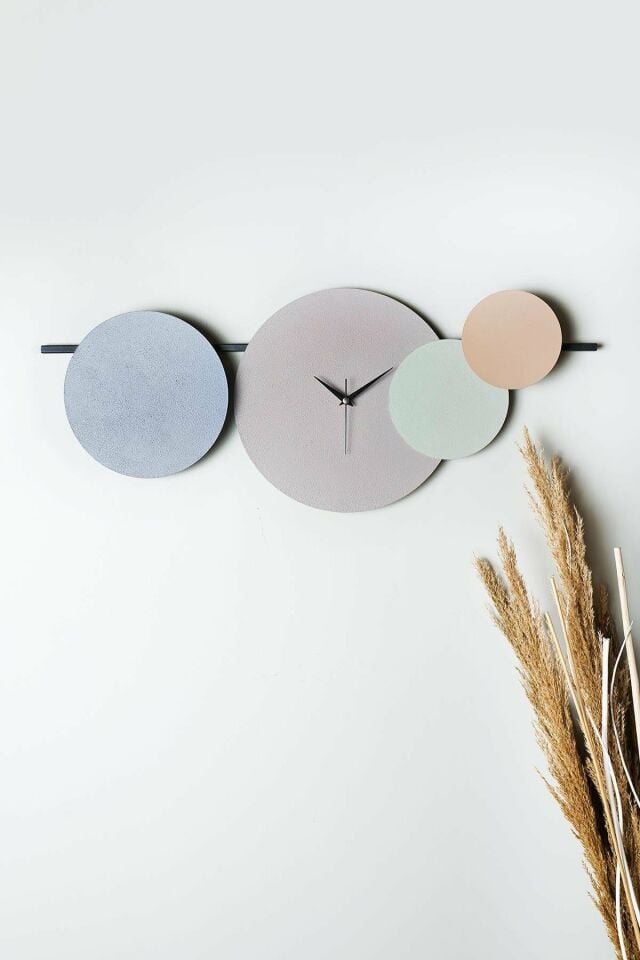 Maxico Metal 75-30cm Dekoratif Duvar Saati (Mavi-Lila-Yeşil-Kahve)