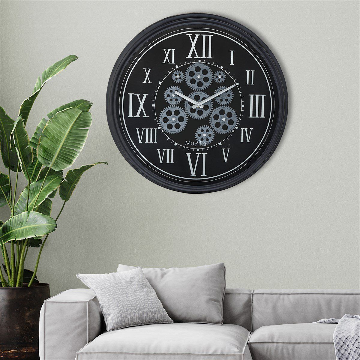 Perfetto Attivo Hareketli Çarklı 55x55cm Sessiz Mekanizmalı Siyah Duvar Saati