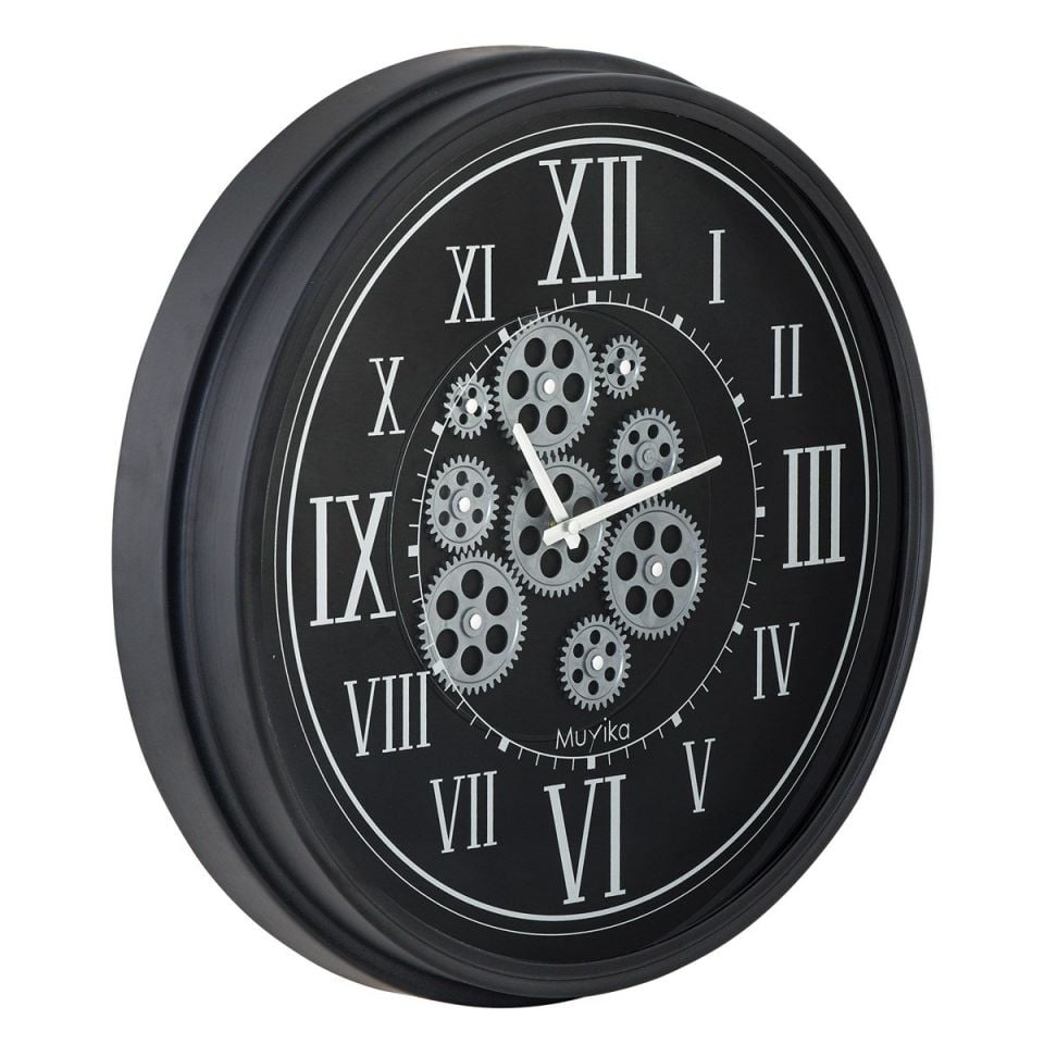 Perfetto Attivo Hareketli Çarklı 55x55cm Sessiz Mekanizmalı Siyah Duvar Saati