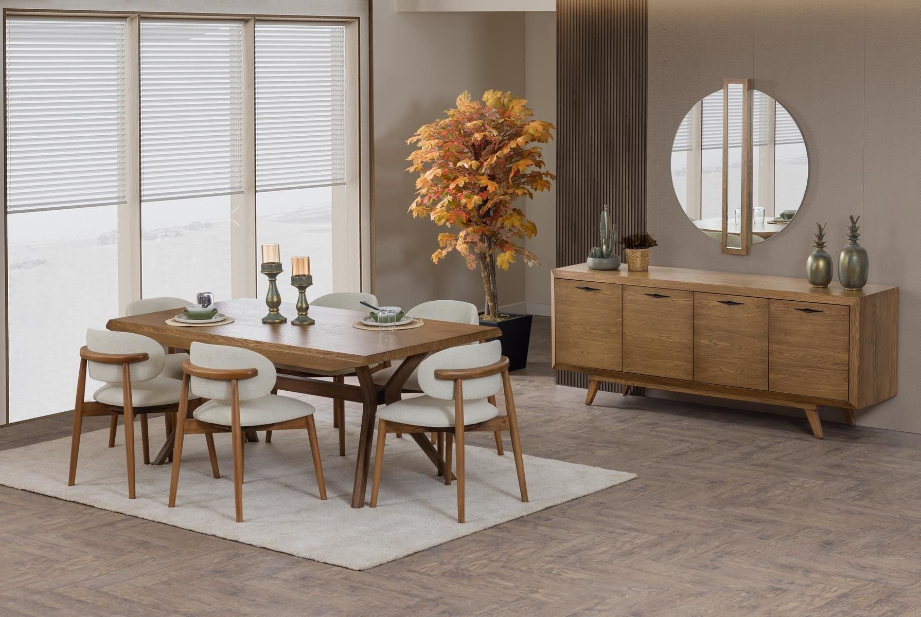 Poli Meşe Yemek Odası