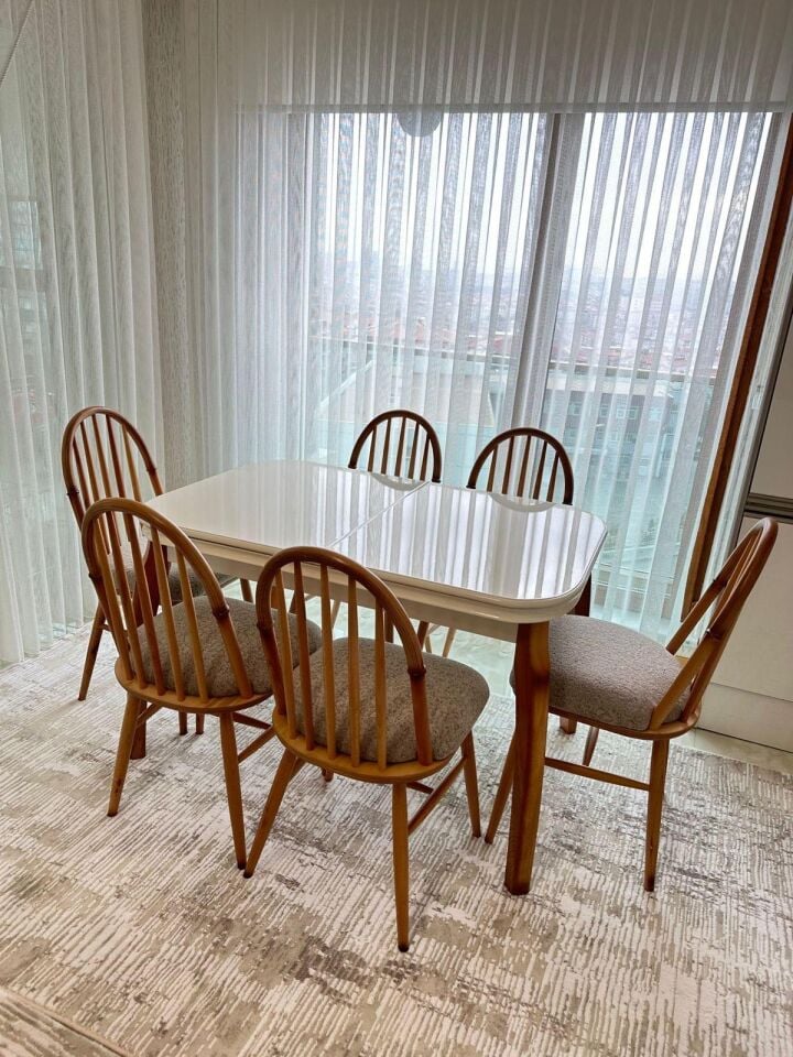 Krem Talha Masa + Amerikan Sandalye Takımı