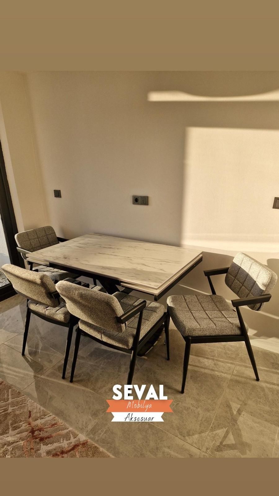 Marmo X Açılır Masa + Klas Sandalye Takımı