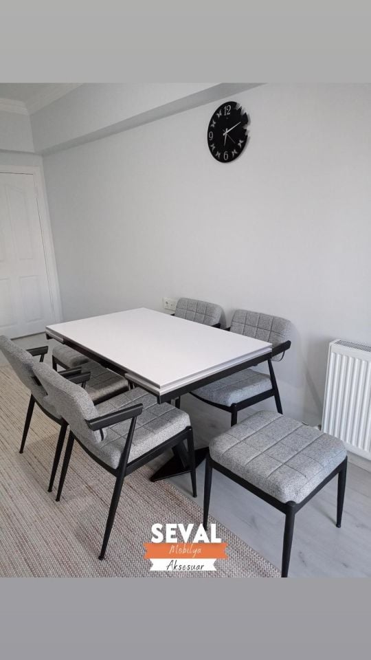 Beyaz X Açılır Masa + Klas Sandalye Takımı