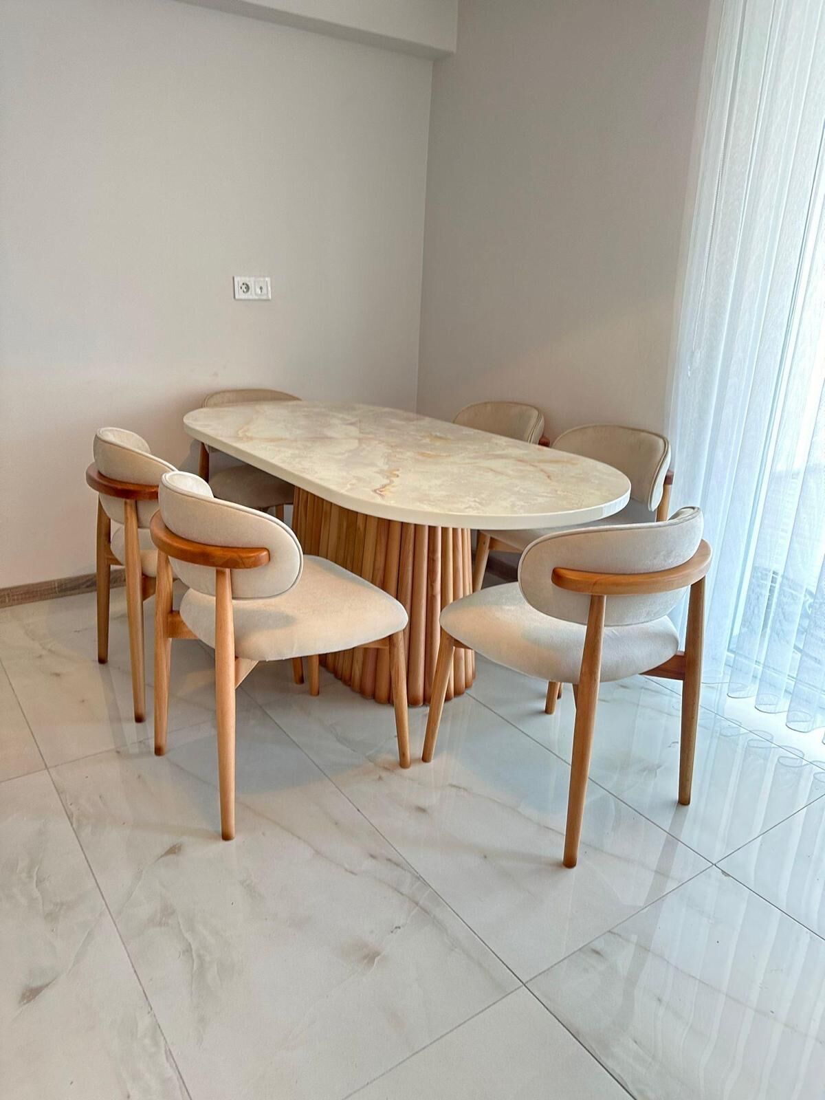 Krem Mermer Desen PTT Masa + Polo Sandalye Takımı