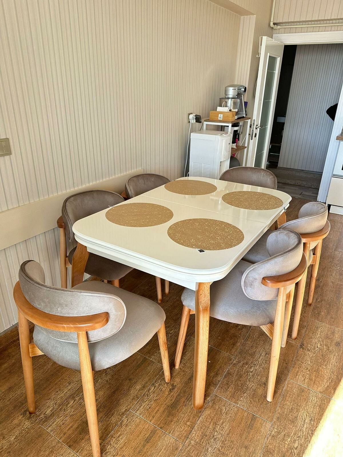 Krem Talha Masa + Polo Sandalye Takımı