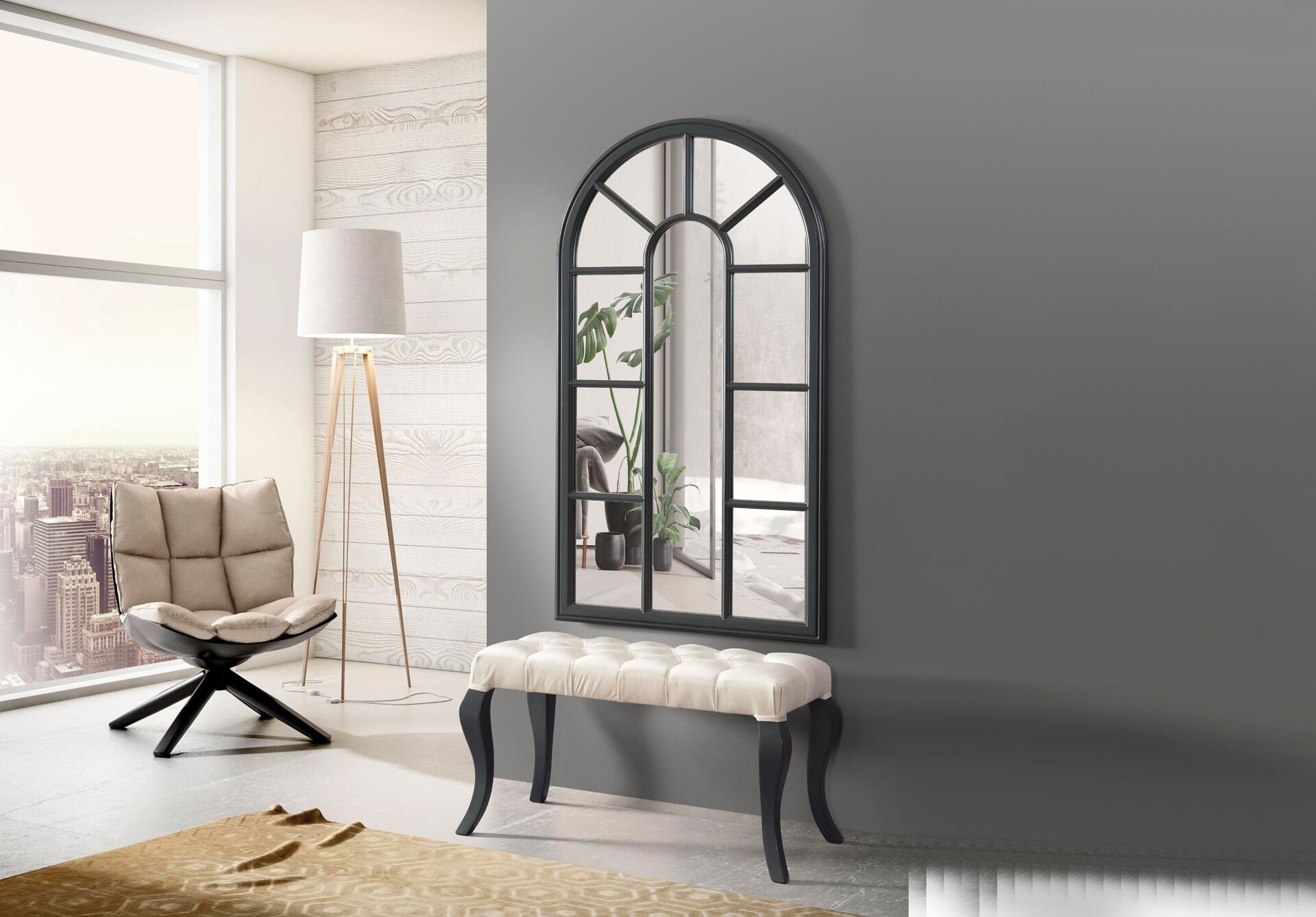 Rustik Ayna Puf Takımı