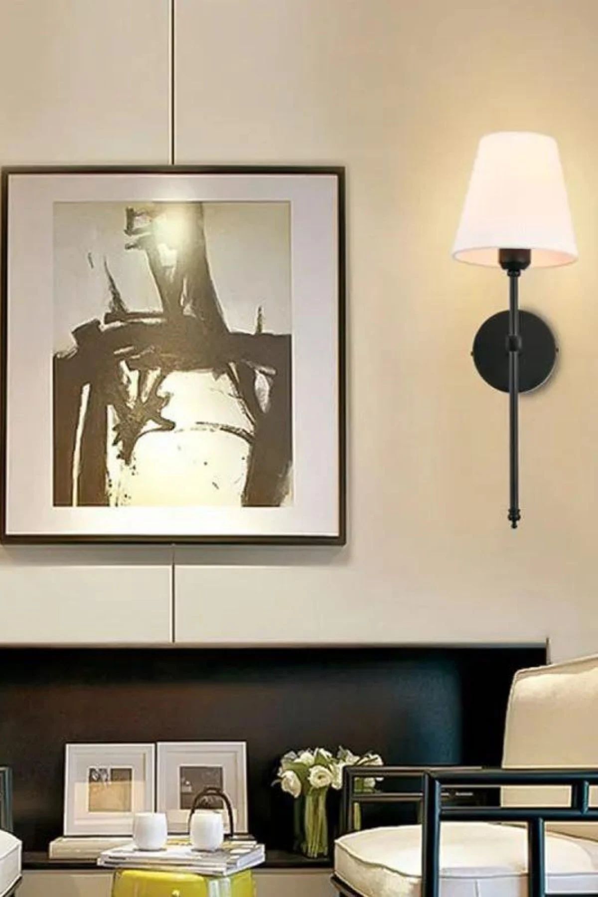 Davin Siyah Beyaz Abajurlu Aplik