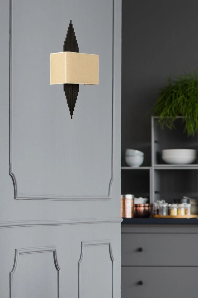 Hande Siyah Dikdörtgen Açık Hasır Abajurlu Aplik