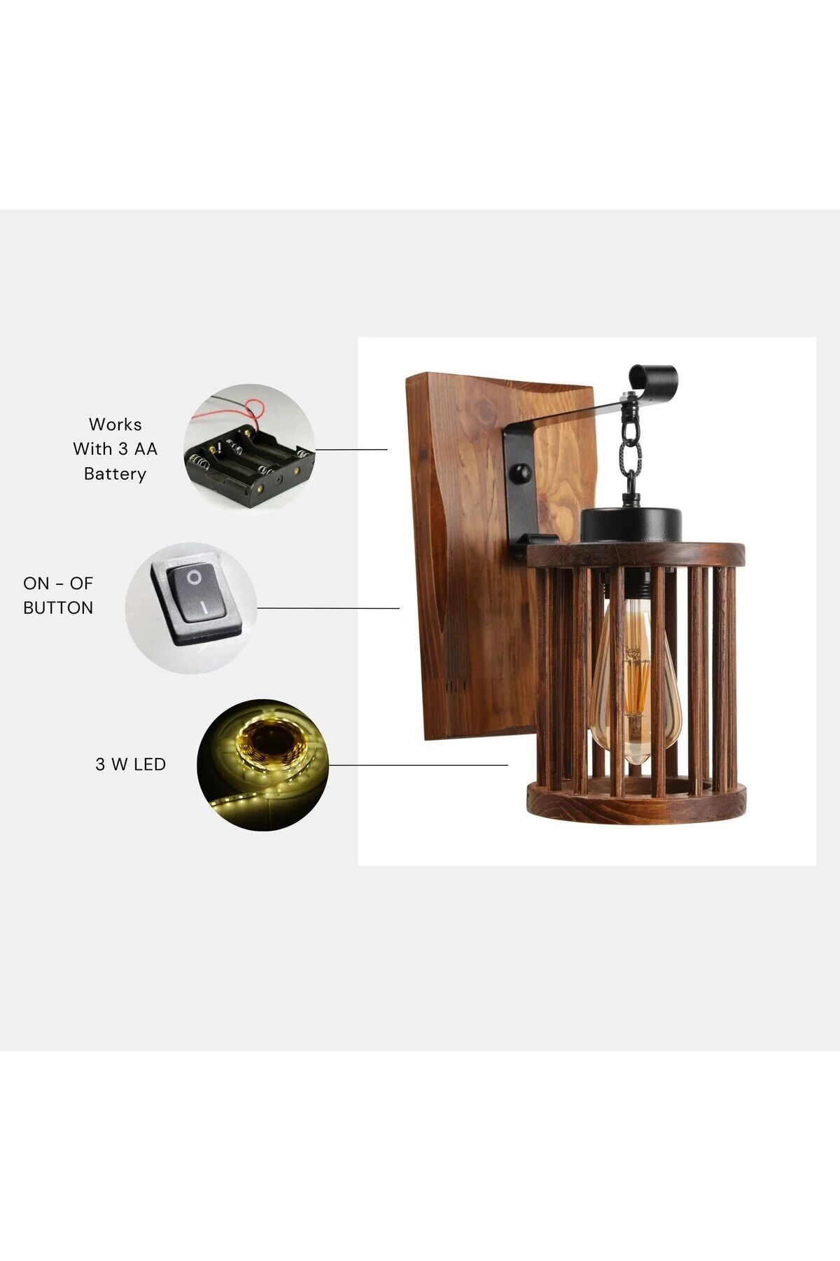 Alkım Pilli Ceviz Ahşap Kafesli Aplik