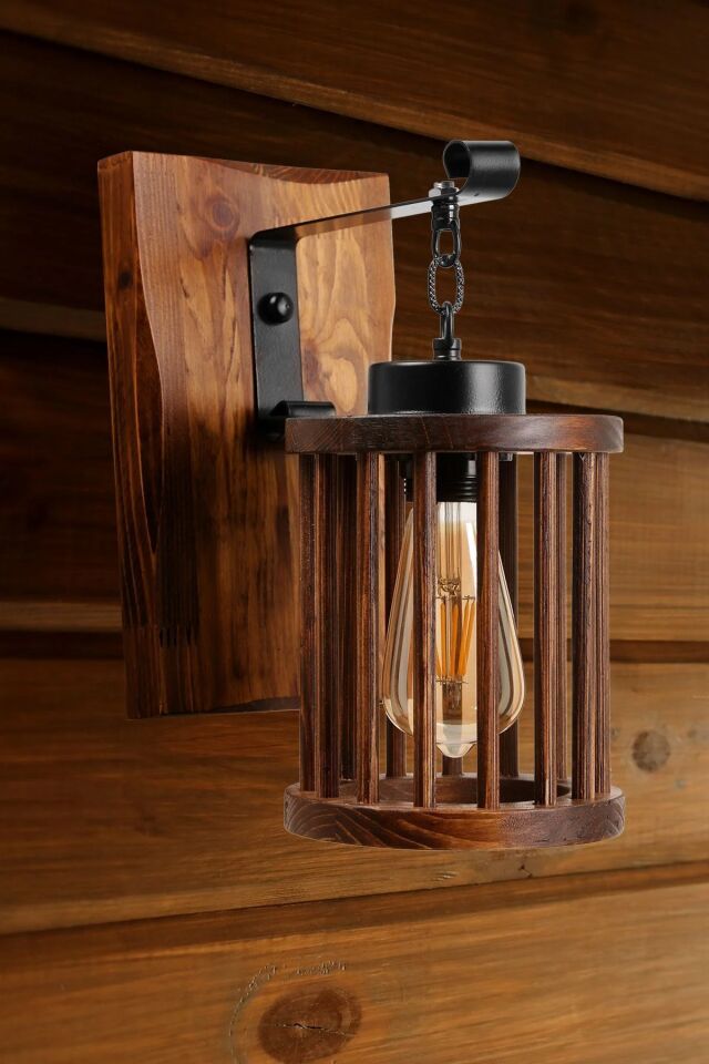 Alkım Pilli Ceviz Ahşap Kafesli Aplik