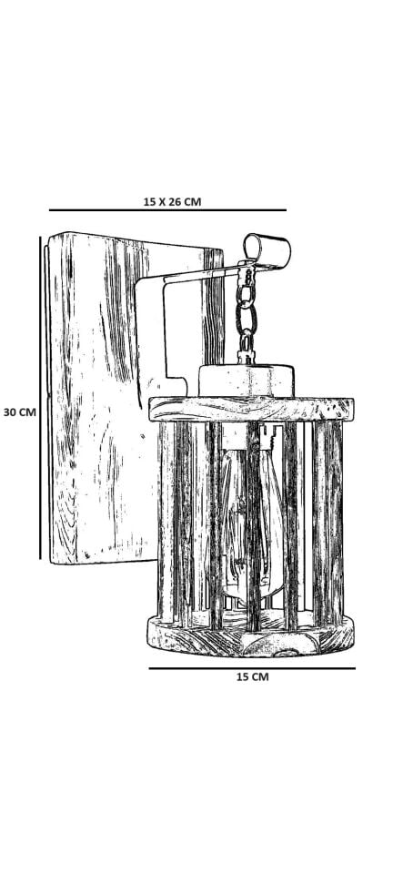 Alkım Pilli Yanık Ahşap Kafesli Aplik