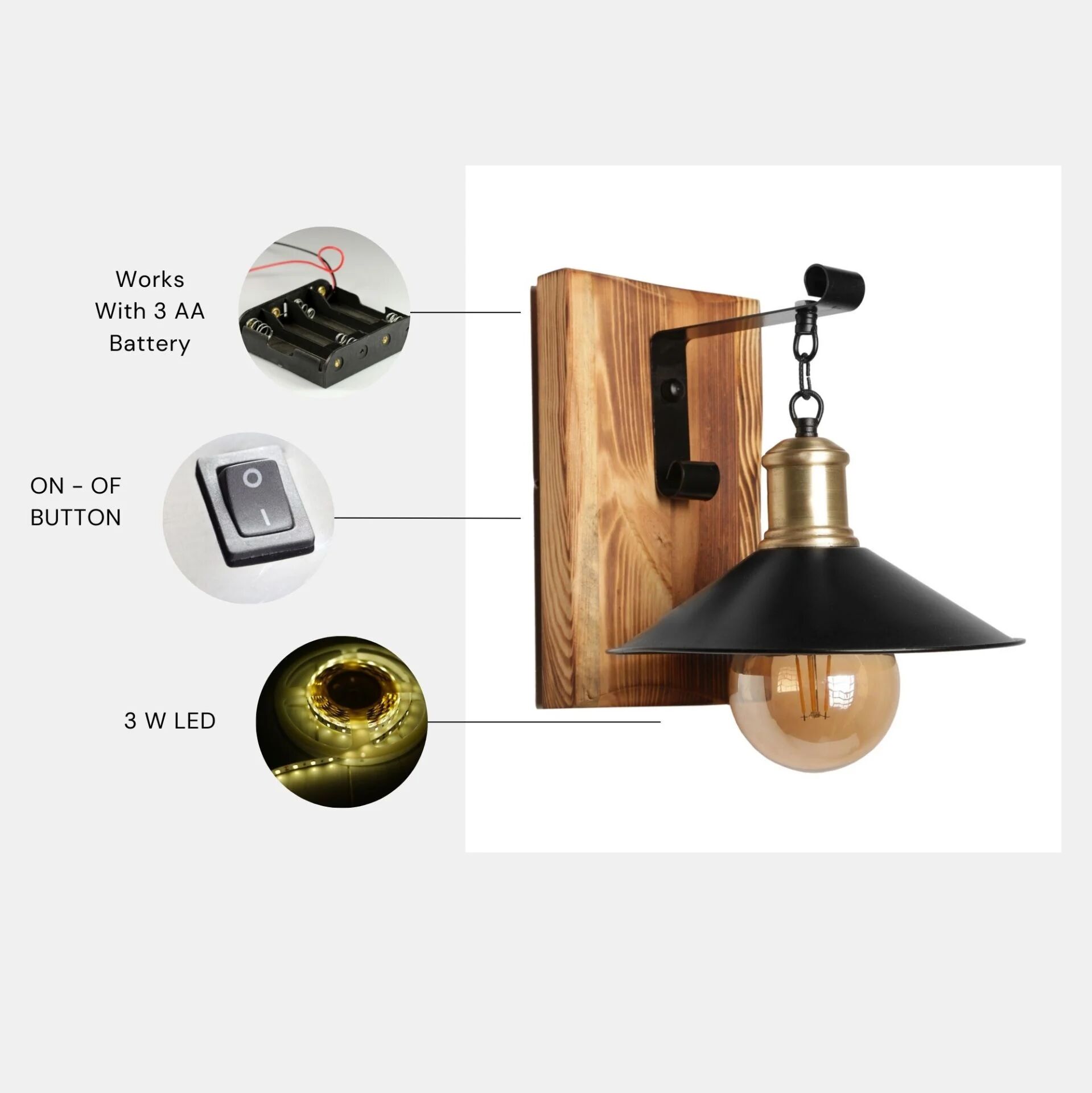 Alkım Pilli Yanık Metal Başlıklı Aplik