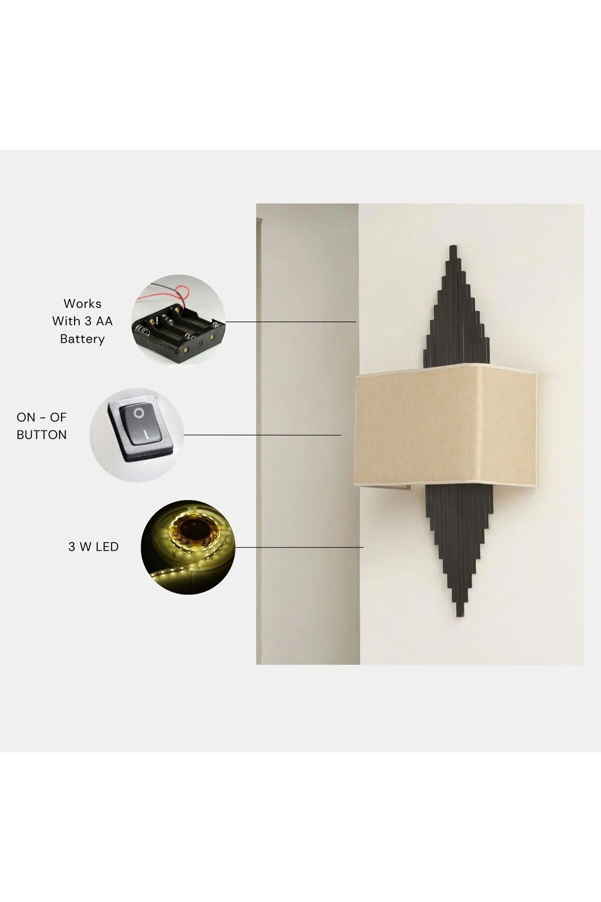 Aslı Pilli Siyah Dikdörtgen Açık Hasır Abajurlu Aplik