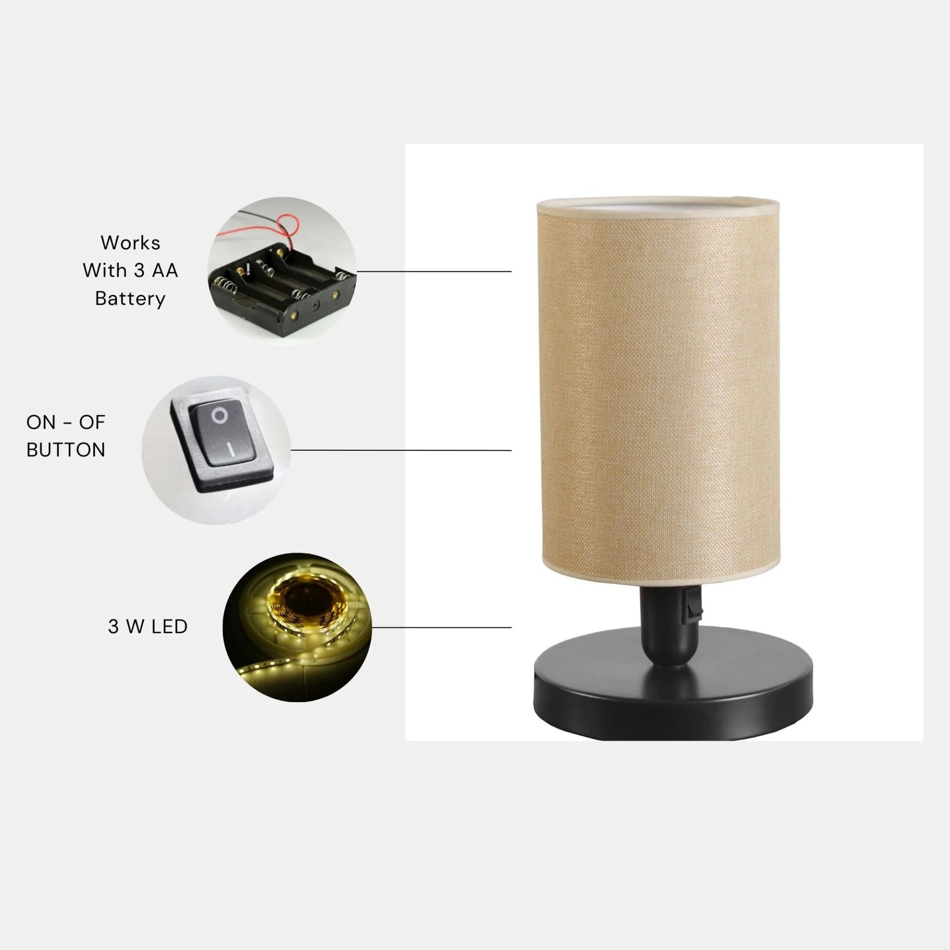 Ayça Pilli Siyah Açık Hasır Abajurlu Masa Lambası