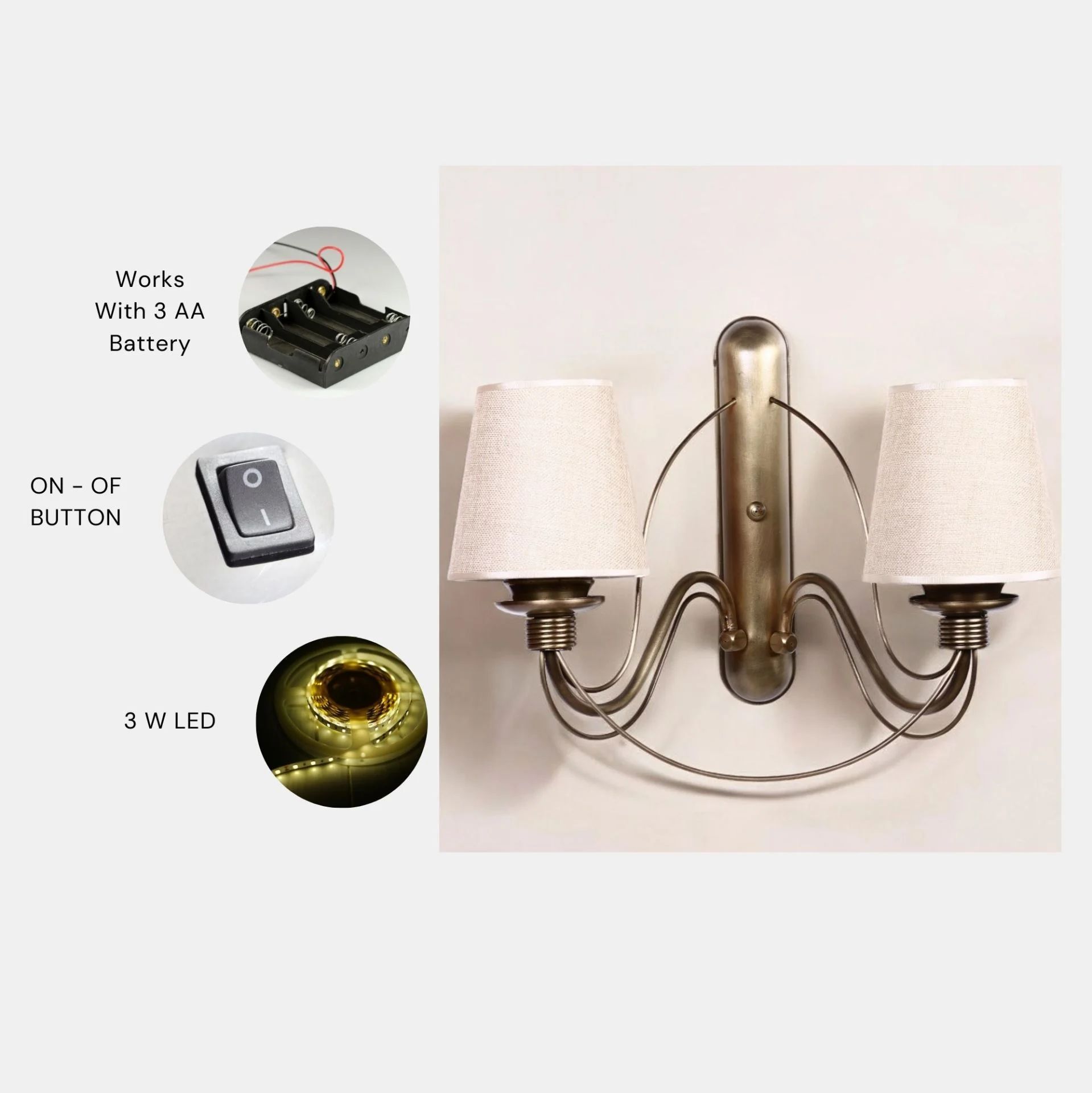 Berfin Pilli 2'li Eskitme Hasır Abajurlu Aplik