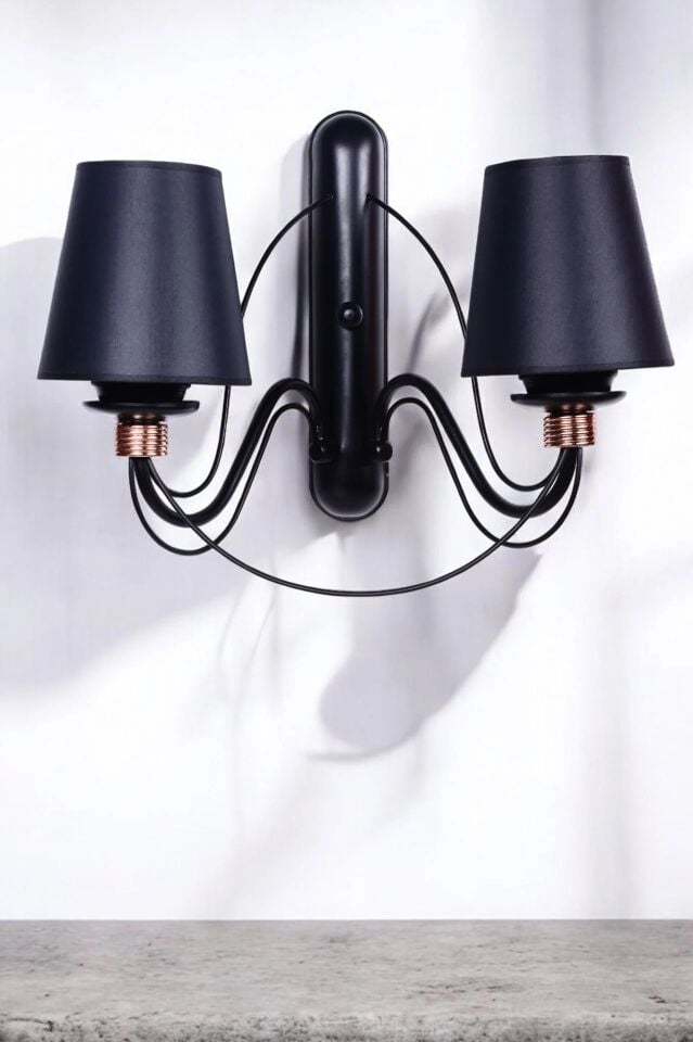 Berfin Pilli 2'li Siyah Hasır Abajurlu Aplik