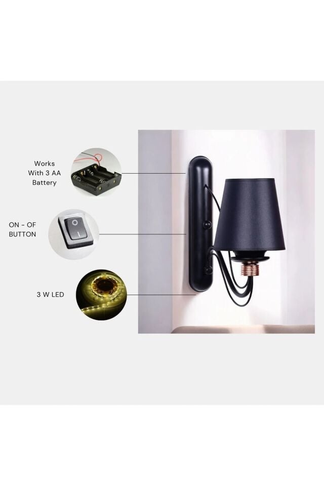 Berfin Pilli Siyah Hasır Abajurlu Aplik