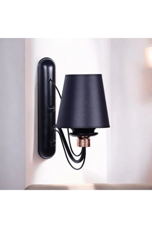 Berfin Pilli Siyah Hasır Abajurlu Aplik