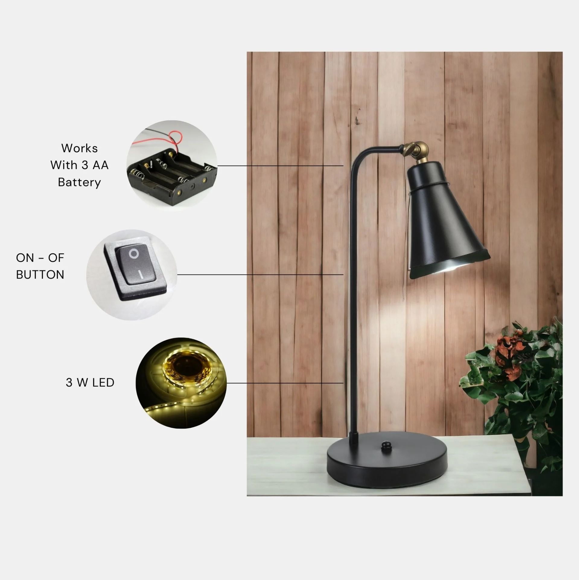 Dora Pilli Siyah Masa Lambası