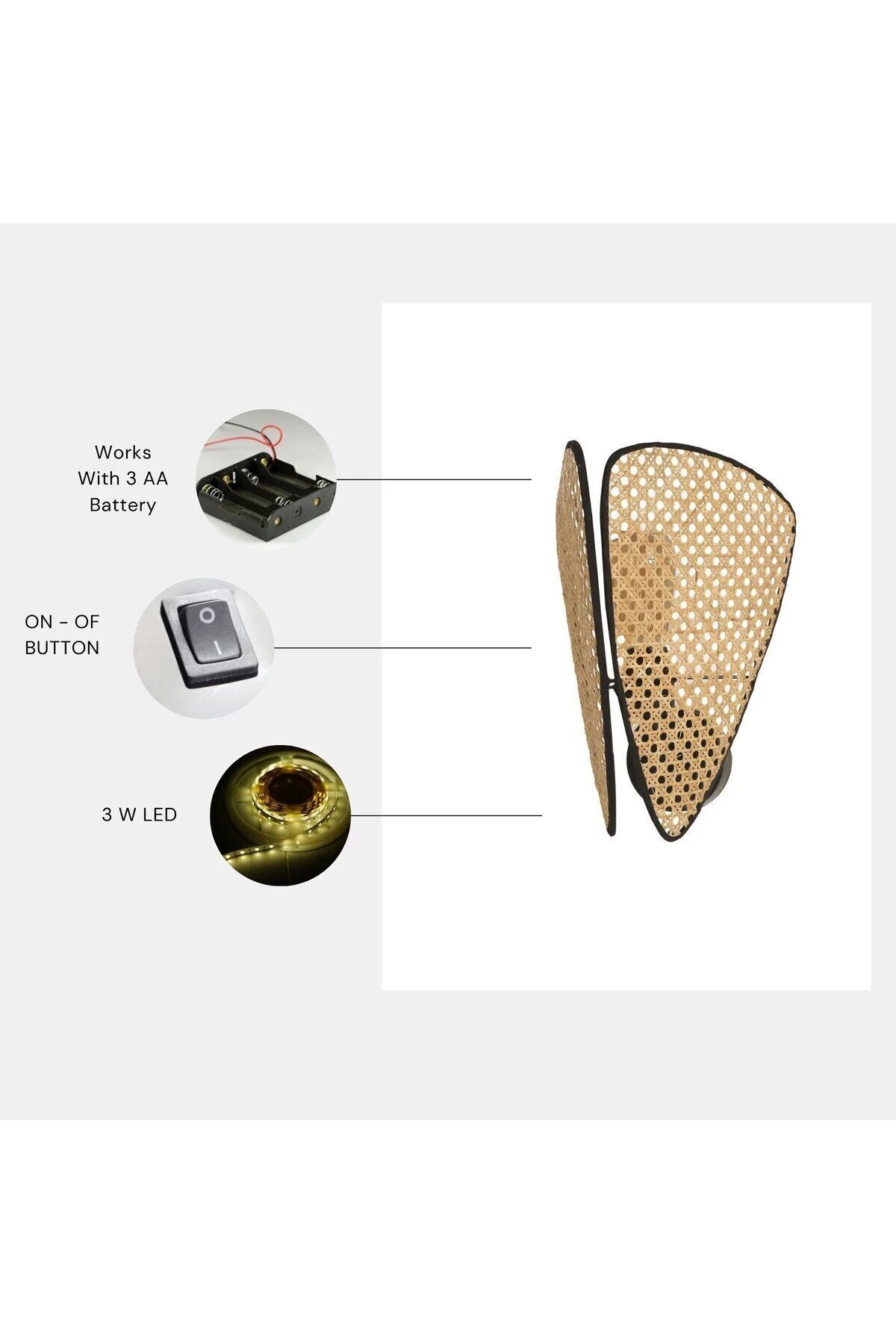 Ege Pilli 2'li Siyah Rattan Aplik