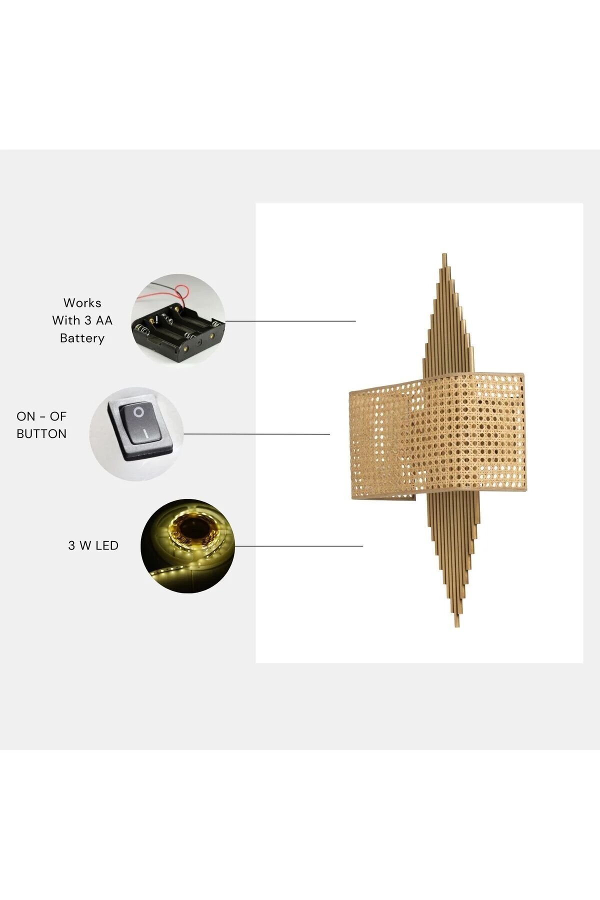 Hande Pilli Eskitme Dikdörtgen Rattan Abajurlu Aplik