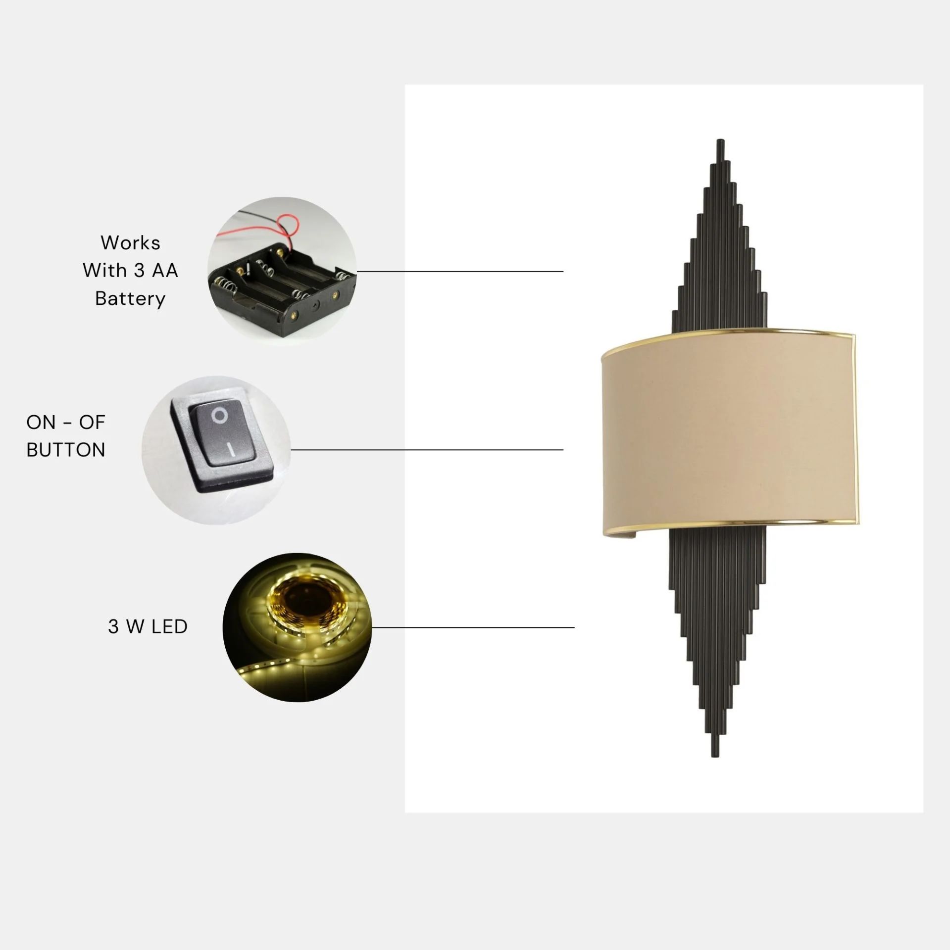 Hande Pilli Siyah Oval Siyah 82 Abajurlu Aplik