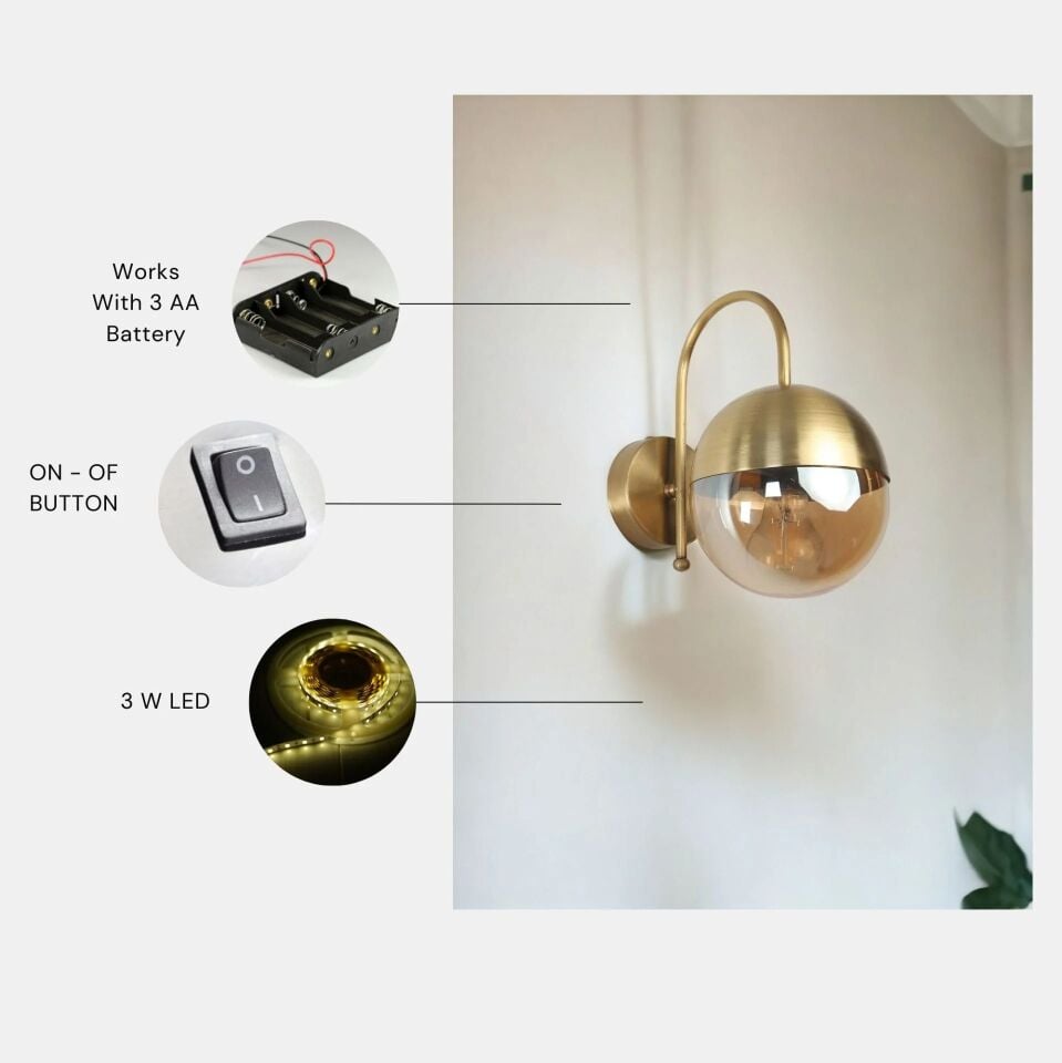 Küre Pilli Eskitme Bal Camlı Aplik