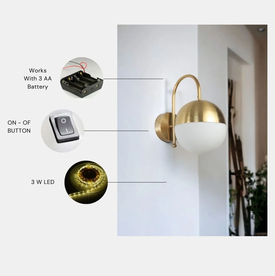 Küre Pilli Siyah Beyaz Camlı Aplik