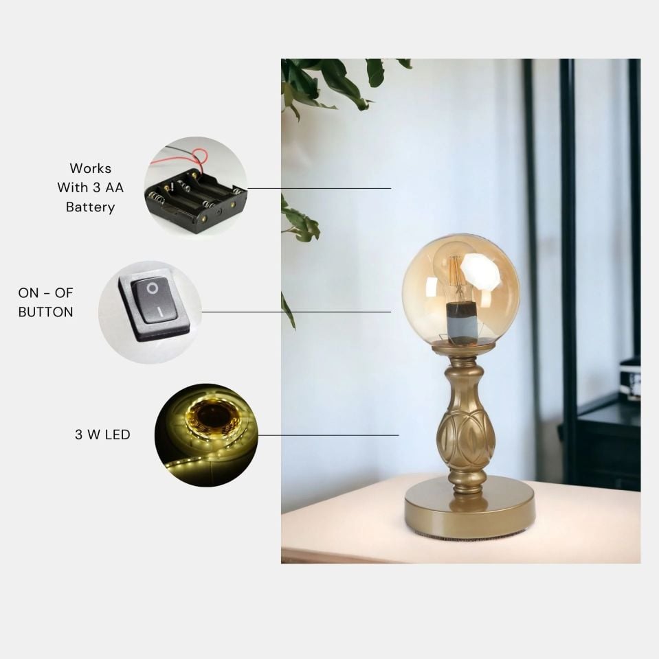 Olimpiyat Pilli Eskitme Bal Camlı Masa Lambası