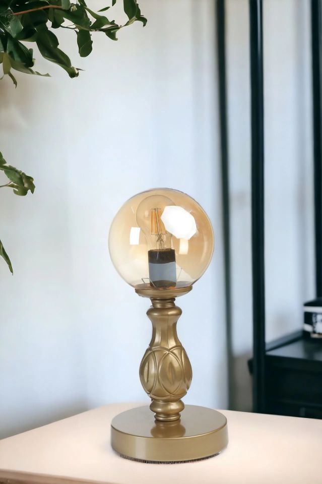 Olimpiyat Pilli Eskitme Bal Camlı Masa Lambası