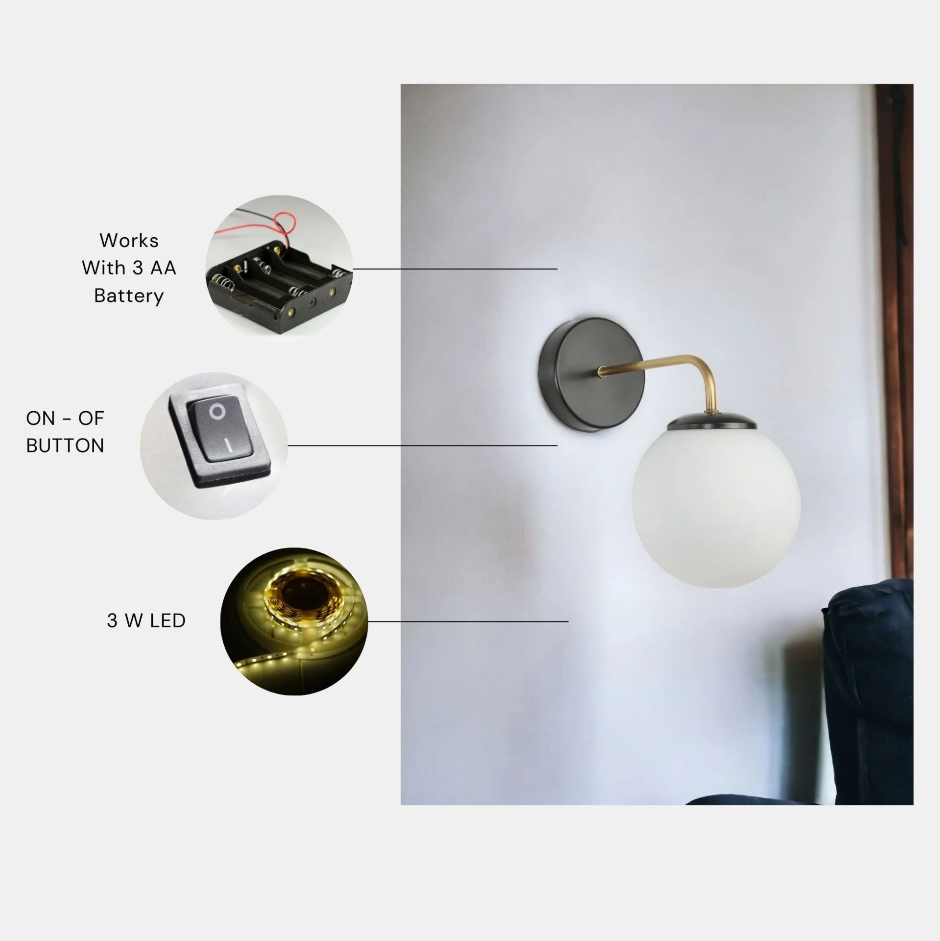 Pablo Pilli Siyah Beyaz Camlı Aplik