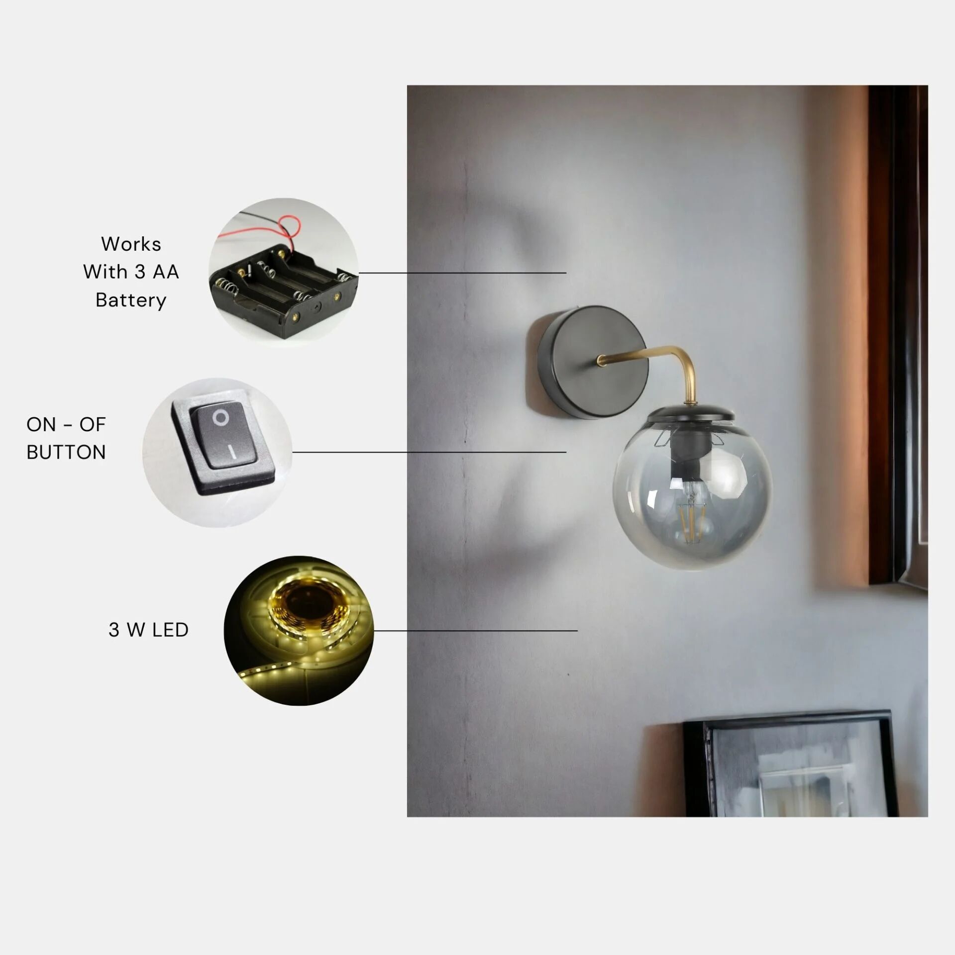 Pablo Pilli Siyah Füme Camlı Aplik