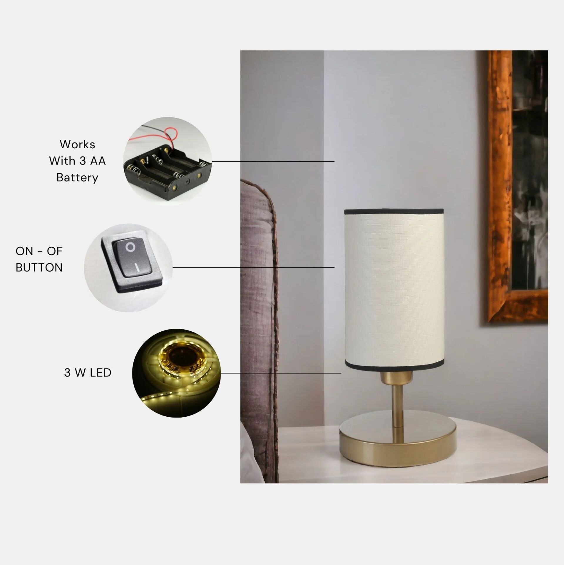 Rumeli Pilli Eskitme Finli Krem Abajurlu Masa Lambası