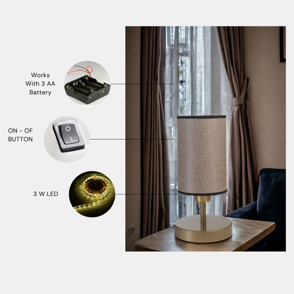 Rumeli Pilli Eskitme Koyu Hasır Abajurlu Masa Lambası