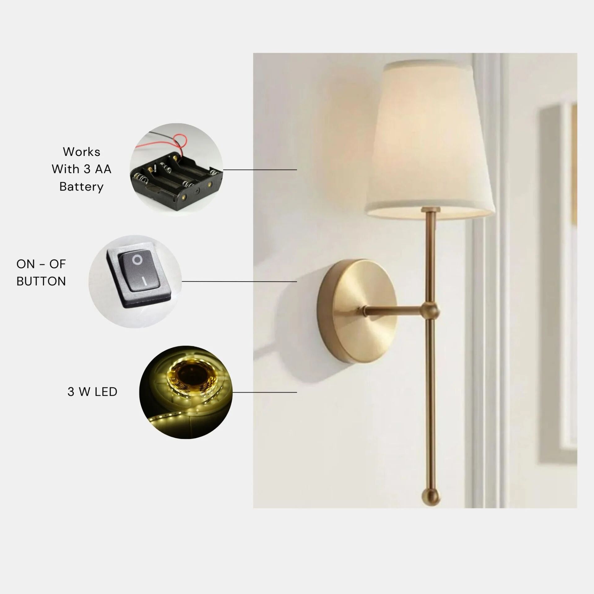 Yeni Brice Pilli Eskitme Beyaz Abajurlu Aplik