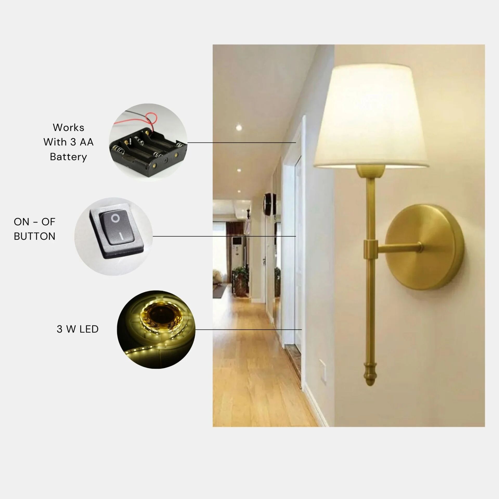 Yeni Davin Pilli Eskitme Beyaz Abajurlu Aplik