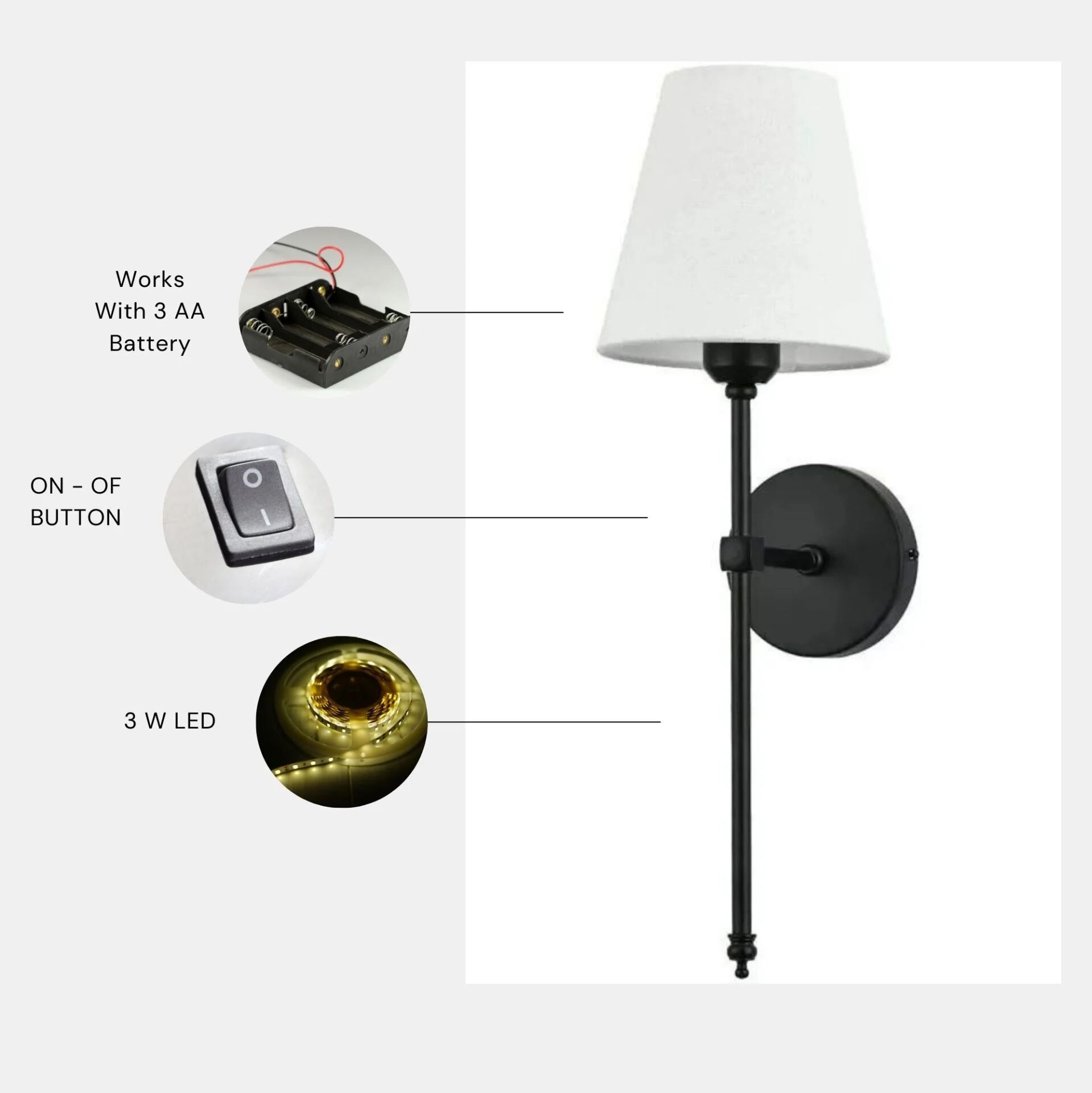 Yeni Davin Pilli Siyah Beyaz Abajurlu Aplik