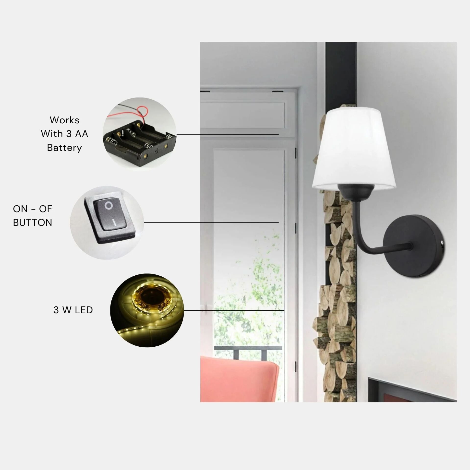 Yeni Elno Pilli Siyah Beyaz Abajurlu Aplik