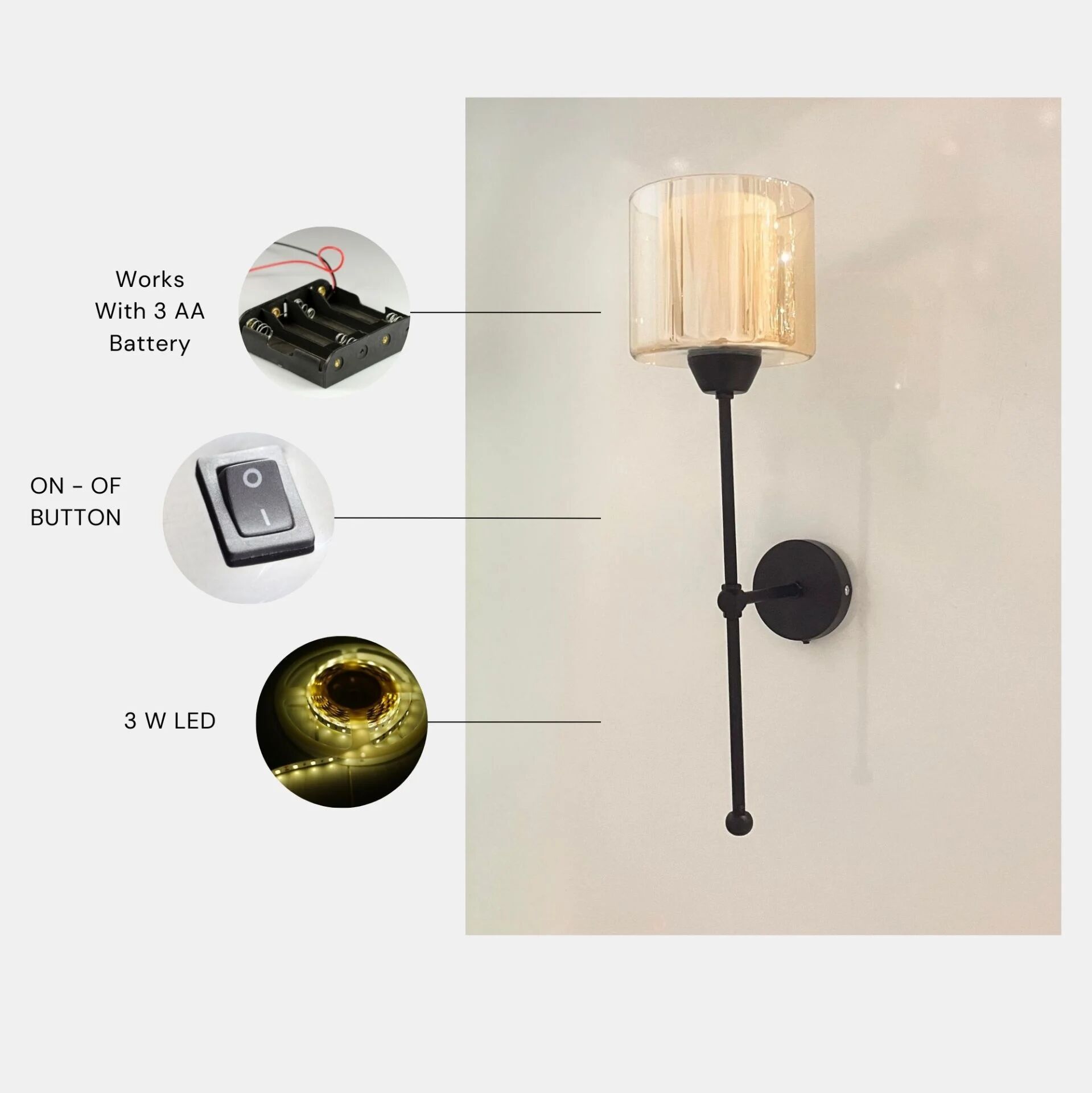 Yeni Sahra Pilli Siyah Bal Camlı Aplik