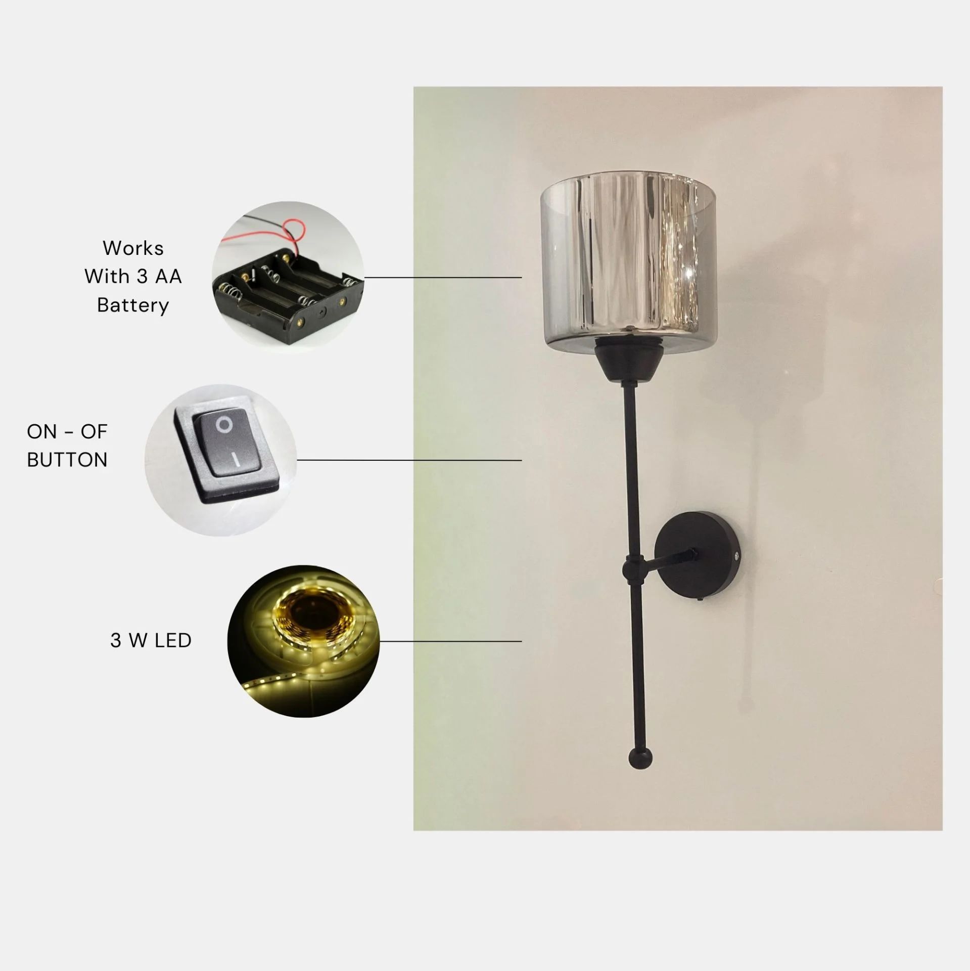 Yeni Sahra Pilli Siyah Füme Camlı Aplik