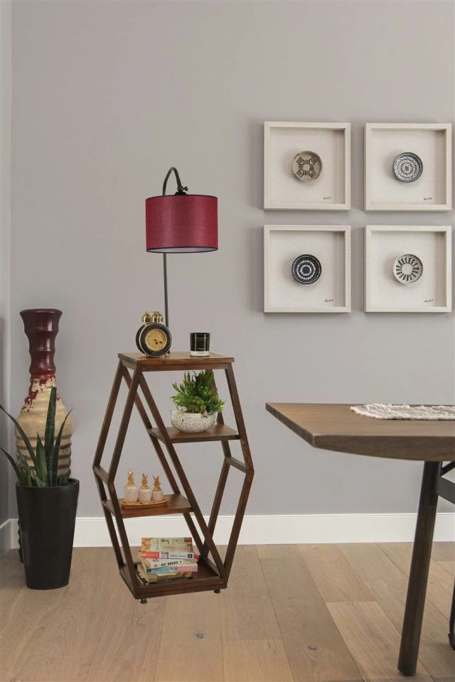 Asos Ceviz Lambader Silindir Hasır Bordo Abajurlu