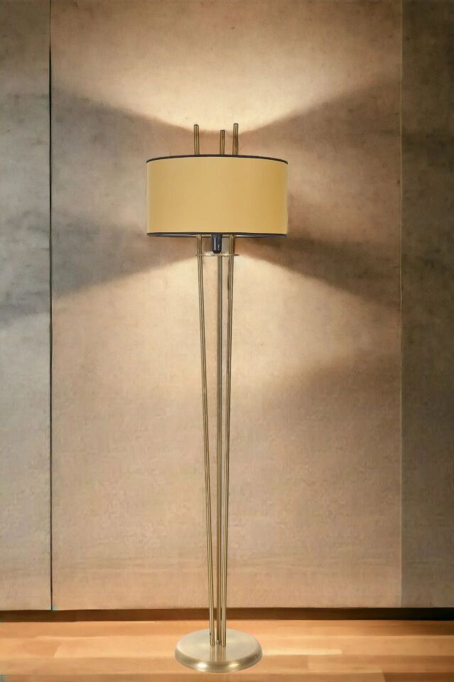 Belen Eskitme Silindir Hardal Abajurlu Lambader