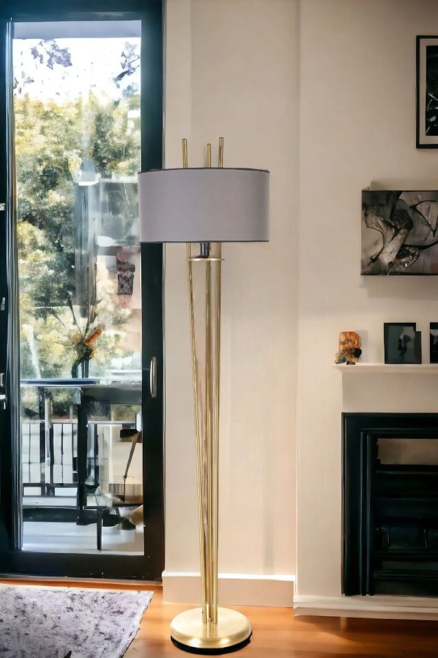 Belen Eskitme Silindir Koyu Gri Abajurlu Lambader