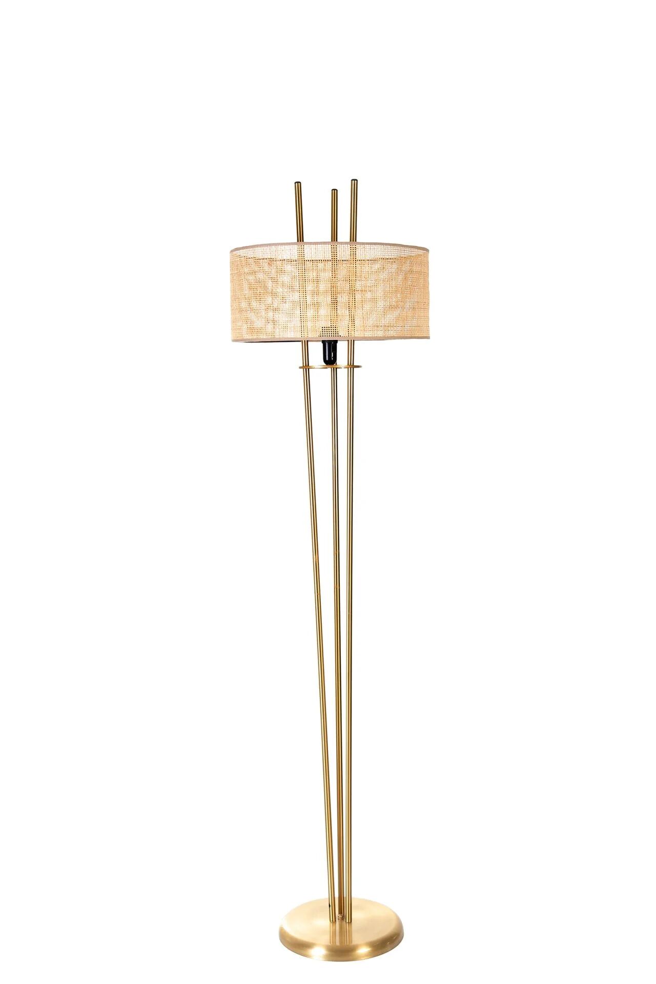 Belen Eskitme Silindir Örgülü Rattan Abajurlu Lambader